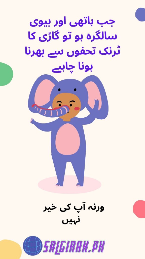 جب ہاتھی اور بیوی سالگرہ ہو تو گاڑی کا ٹرنک تحفوں سے بھرنا ہونا چاہیے